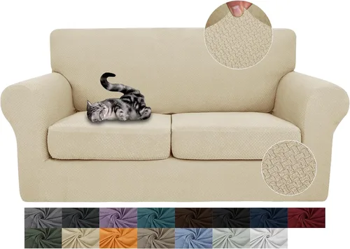 Vista 40 de JIVINER Fundas de sofá de 3 piezas para sofá de 2 cojines, funda elástica para sofá con 2 fundas de cojín de asiento extra grandes, fundas de sofá