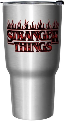 Vista 3 de Netflix Stranger Things Stranger Flame Logo - Taza de viaje de acero inoxidable de 27 onzas, multicolor