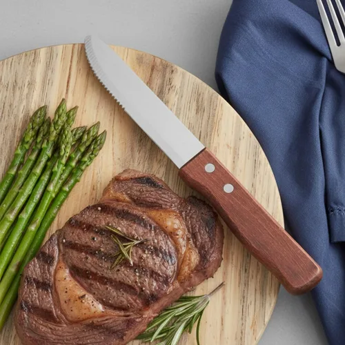 Vista 2 de TrueCraftware - Juego de 12 cuchillos de carne de punta redonda de acero inoxidable de 5 pulgadas con mango de madera - Cuchillos para carne