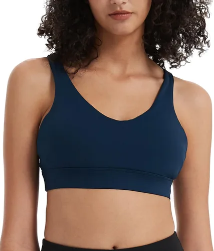 Vista 2 de Attifall Brasier deportivo para mujer, sexy, espalda cruzada, bajo impacto, acolchado, con tirantes delgados, brasier de yoga con copas extraíbles