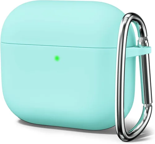 Vista 46 de Oakxco Funda de silicona para Airpods 3, bonita funda rígida femenina para Airpods de 3ª generación con llavero, gel de goma colorido suave de TPU