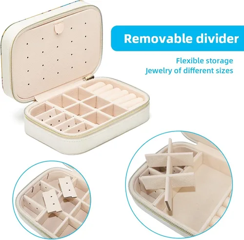 Vista 3 de IEDHFNGDBFV Flannel Small Jewelry Box Travel Jewelry Box Organizer for Women Girl Zipper Portable Jewelry Case for Ring, Pendant, Earring, Necklace