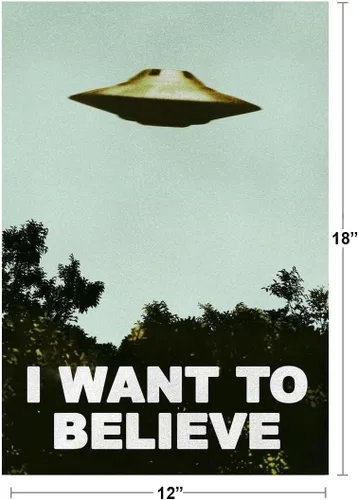 Vista 3 de Póster fotográfico con texto en inglés "I Want to Believe" (Quiero creer en el programa de televisión OVNI Flying On Earth), de ciencia ficción