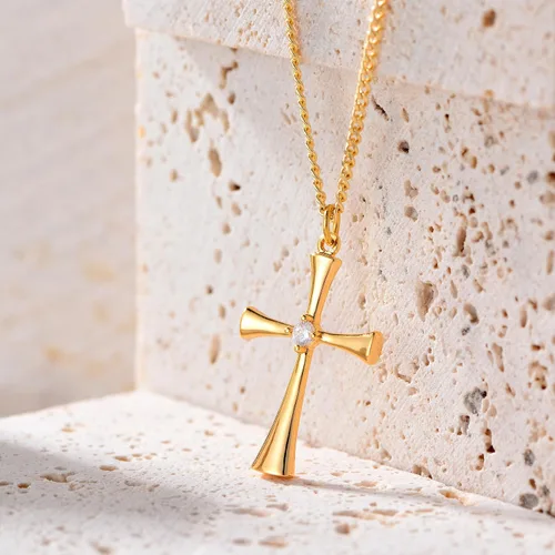 Vista 67 de Fettero - Collar con dije de cruz de fe, chapado en oro de 14 K, cadena fina, minimalista, simple, pequeña, para oración, regalo de joyería religiosa