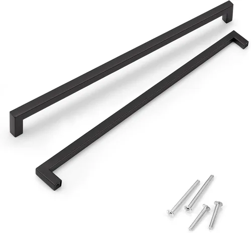 Vista 23 de Juego de manijas de puerta de acero inoxidable de 1/2 de ancho, esquinas cuadradas, para armario de cocina