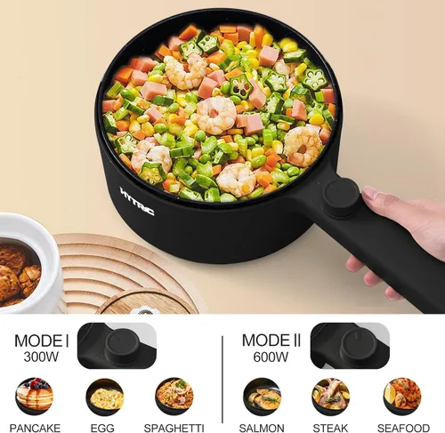 Vista 3 de HYTRIC Olla eléctrica con vaporizador, sartén antiadherente portátil de 1.5 L, cocina eléctrica para carne, huevo, pasta, olla de ramen con doble