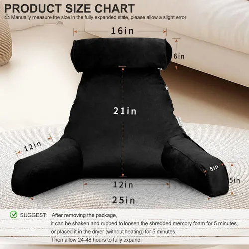 Vista 4 de Almohada de lectura para adultos sentados en la cama, respaldo Negro