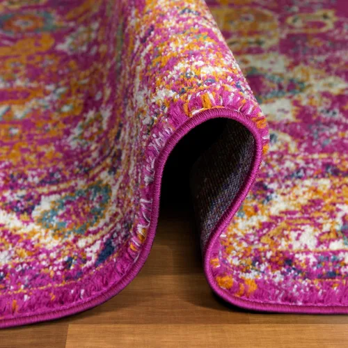 Vista 4 de Leick Home 594234 Laraline - Alfombra rectangular vintage de medallón turco con collage de medallón fucsia desteñido, para sala de estar