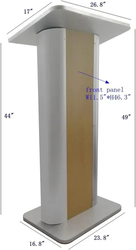Vista 5 de FixtureDisplays® Atril de púlpito de podio de melamina de arce de 49 "H con lados curvados de acero inoxidable cepillado 19629