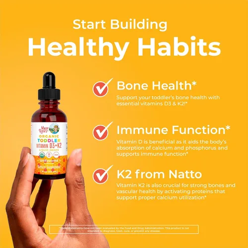 Vista 5 de MaryRuth Organics Vitamina D3 Vitamina K2 Gotas de vitamina D3 K2 Suplemento líquido de vitamina K2 D3 para niños pequeños Suplemento