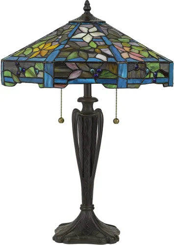 Vista 2 de Quoizel TF5212TVB Duffy Tiffany - Lámpara de mesa de flores artesanales, 2 luces, 150 vatios, bronce vintage