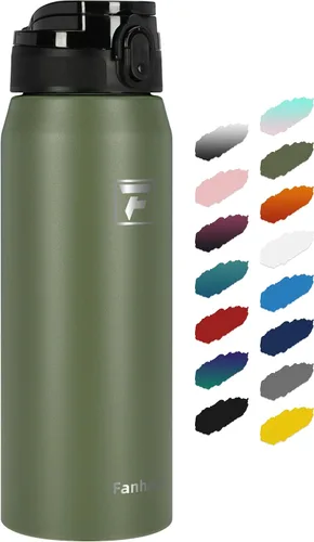 Vista 34 de Fanhaw Botella de agua térmica para llevar, apta lavavajillas, de 20 onzas, acero inoxidable, doble pared, reutilizable, a prueba de fugas y sudor