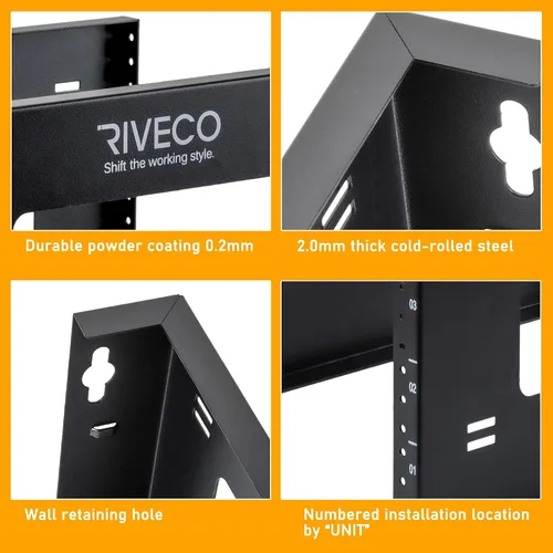 Vista 4 de RIVECO Rack de marco abierto 4U para montaje en pared y soporte de escritorio, no requiere montaje, rack de servidor para equipos de red y datos AV