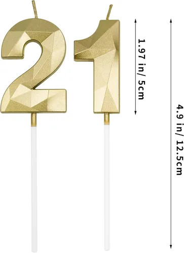Vista 2 de Velas de cumpleaños número 21 y 12 para pastel, velas doradas con forma de diamante 3D con forma de diamante, decoraciones de cumpleaños para niñas
