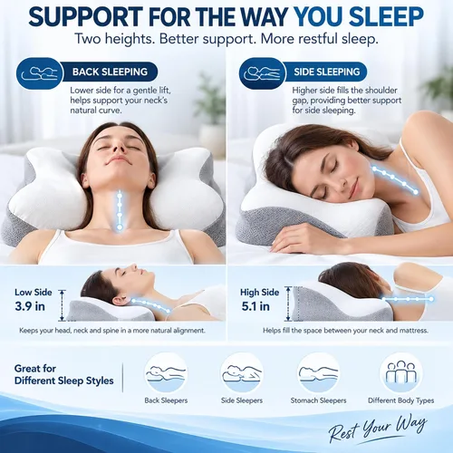 Vista 6 de Almohada cervical para el cuello, espuma viscoelástica de doble altura