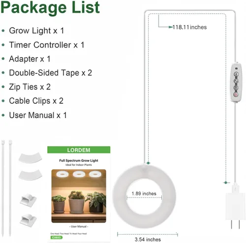 Vista 7 de LORDEM Luz de cultivo para plantas de interior, 48 luces LED de techo de espectro completo, lámpara de cultivo con cable de 5 V con interruptor
