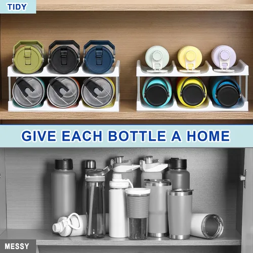 Vista 4 de LANDNEOO Soporte organizador apilable para botellas de agua, para la organización de vasos grandes de Stanley y otros, estante de plástico blanco