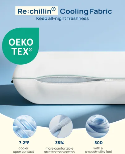 Vista 3 de Almohada de espuma viscoelástica de gel Cool Touch, suave y transpirable, almohada plana para dormir boca abajo y espalda, almohada ortopédica