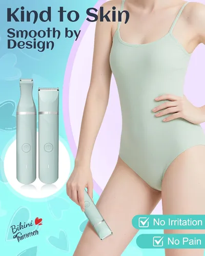 Vista 2 de Maquinilla de afeitar eléctrica impermeable para bikini para mujeres, afeitadora de vello púbico, afeitadora recargable con cuchillas cerámicas