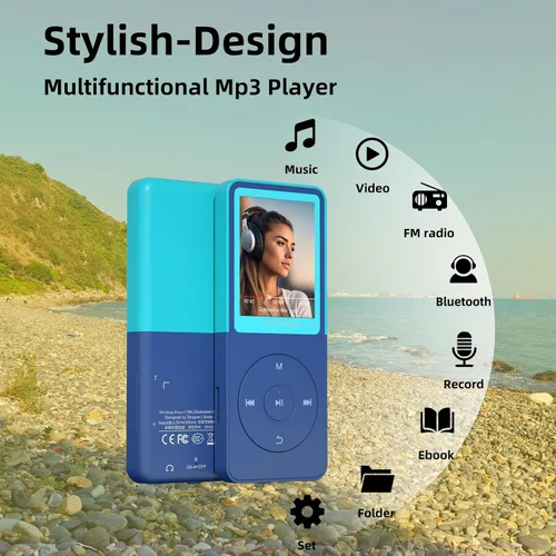 Vista 2 de Reproductor de MP3 con Bluetooth 5.3, pantalla de 1.8", reproductor Azul