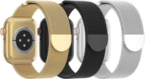 Vista 19 de Paquete de 3 correas de malla metálica compatibles con Apple Watch de 1.496 in 1.575 in 1.614 in 1.654 in 1.732 in 1.772 in 1.811 in 1.929 in