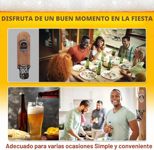 Vista 7 de Abrebotellas de cerveza de madera montado en la pared con colector de red Abridor 3