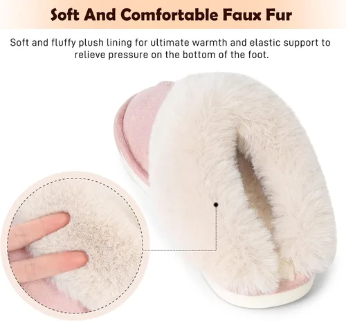 Vista 2 de Pantuflas para mujer, acogedoras y cálidas, de invierno, para casa, esponjosas, suaves, de espuma viscoelástica, cómodas, de piel sintética