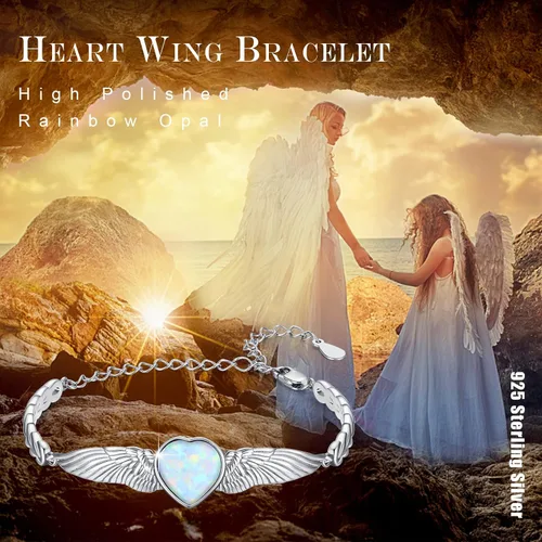 Vista 4 de Women's Heart Bracelet Link Bracelets 12 Birthstone Bangle Charm S925 Sterling Silver Adjustable Bracelet Dainty Angel Wings Jewelry Gifts for Women