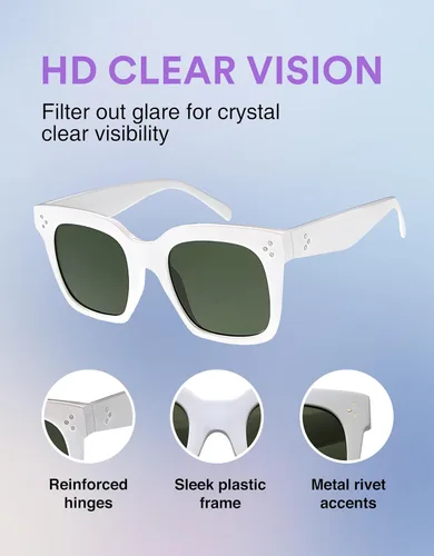 Vista 48 de zeroUV - Gafas de sol cuadradas retro de moda de gran tamaño para mujer estilo vintage 1.969 pulgadas