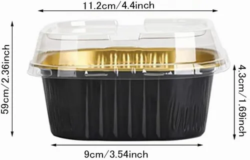Vista 2 de 25 piezas de mini tazas cuadradas para hornear, mini moldes de papel de aluminio de 10 onzas con tapas, papel de aluminio para cupcakes, forros