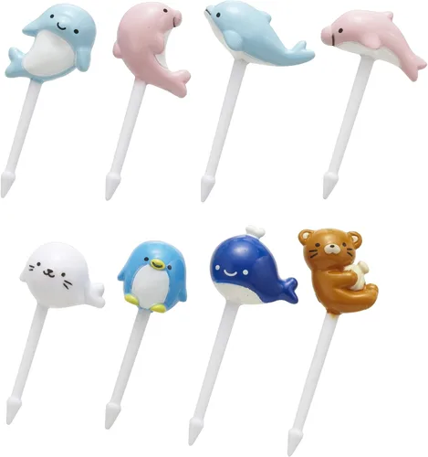 Vista 2 de CuteZCuteBento 8 pinchos adorables para comida con cabezal de animalitos del mar en 3D, A, Multicolor