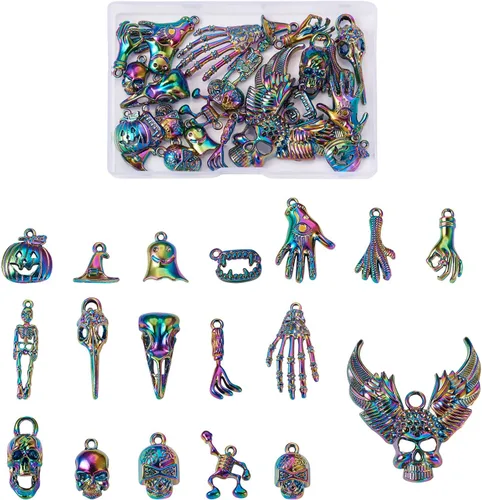 Vista 30 de FASHEWELRY 50 piezas de conectores de filigrana de mariposa de acero inoxidable, adornos de metal grabados con arco iris para fabricación de joyas