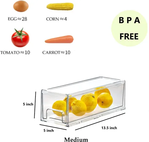 Vista 3 de Paquete de 2 cajones apilables para refrigerador, contenedores extraíbles transparentes, organizador de cajón para refrigerador, contenedores