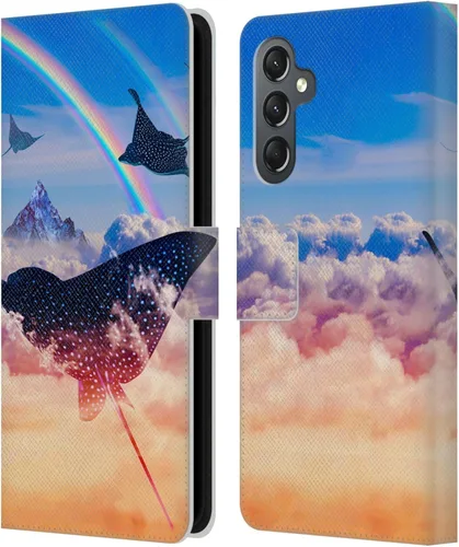 Vista 8 de Head Case Designs Officially Licensed Dave Loblaw Boy Painting Moon Clouds Sci-Fi and Surreal Leather Wallet Case Compatible with Samsung Galaxy A25