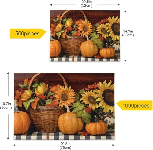 Vista 5 de Pumpkin Sunflower Jigsaw Puzzles 500 Pieces for Adults with Mesh Storage Bag 2011842