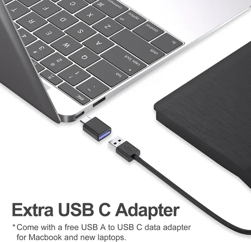Vista 5 de ORIGBELIE Unidad externa de CD/DVD para portátil, grabadora de CD USB 3.0, unidad de DVD externa, reproductor de DVD portátil para computadora