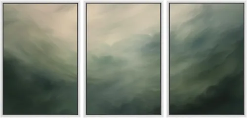 Vista 383 de SIGNWIN Lienzo enmarcado para pared, juego de arte neutro de bosque brumoso, ilustraciones en tono tierra, arte moderno, decorativo, bohemio