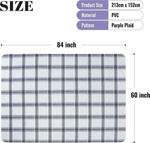 Vista 5 de FIFTY FEET Mantel rectangular de 84 x 60 pulgadas, mantel de vinilo con respaldo de franela para mesas rectangulares, impermeable, a prueba
