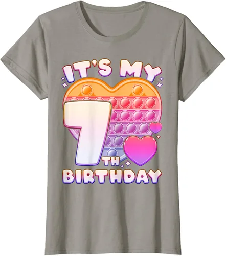Vista 47 de Pop-it Birthday Girl 7 años de edad, Push it Pop Fidget Bubble Camiseta, Negro