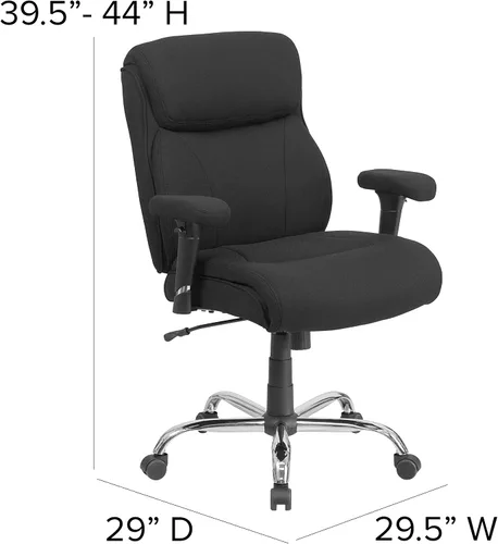 Vista 3 de Flash Furniture HERCULES Series Big & Tall - Silla de oficina ergonómica de tela negra de 400 libras con costuras de línea y brazos ajustables