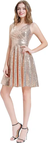 Vista 4 de Grace Karin - Vestido de fiesta de terciopelo con lentejuelas y cuello en V para mujer, con purpurina, vestido de noche de encaje acampanado