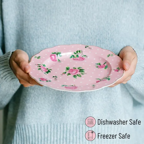 Vista 9 de BTAT - Juego de platos florales de porcelana, paquete de 6, 8 pulgadas Royal Dessert Appetizer Salad Plates Floral Design Small Dinner Plates