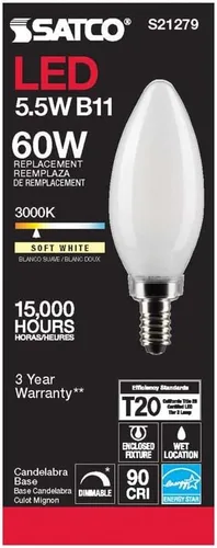 Vista 5 de Satco 6Pk 5.5w B11 LED 3000K Candelabro Base Helado Regulable - 60W Equiv