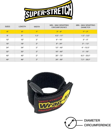 Vista 9 de Correas superelásticas Wrap-It Storage de 6 pulgadas (paquete de 12) – Correas elásticas de velcro – Organizador de cables de extensión, correa