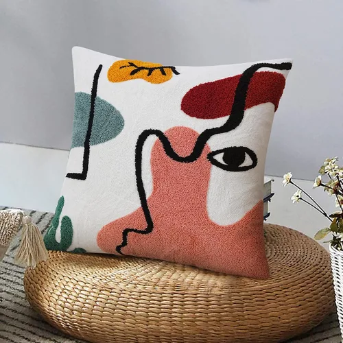 Vista 9 de Merrycolor Fundas de almohada abstractas de estilo bohemio coloridas con líneas de cara de mujer, lindas fundas de almohada estéticas de mediados