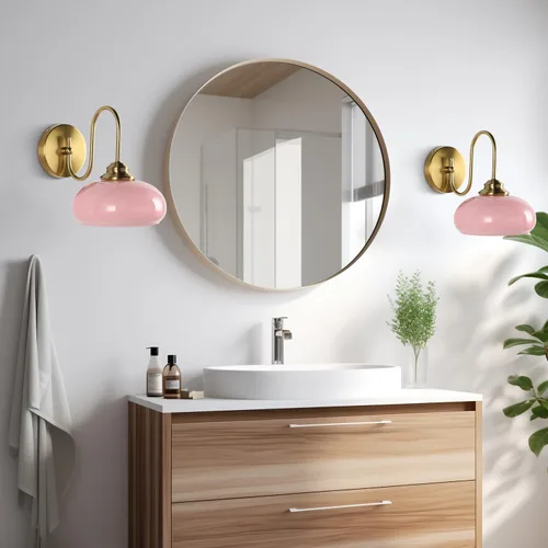 Vista 5 de KCO Lighting Aplique de Pared Rosa Dorado Cepillado Accesorios de Luz para Baño Lámpara de Pared de Globo de Vidrio Aplique de Pared Moderno