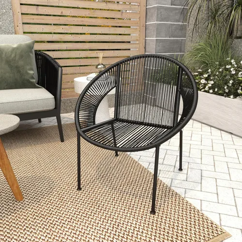 Vista 9 de Deco 79 Silla de exterior ovalada de ratán de plástico contemporáneo, 29 "x 23" x 30", negro
