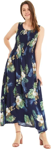 Vista 2 de Matchable Hawaiian Luau Mother Daughter Women Maxi Tank Dress or Girl Halter Dress in Pineapple Garden Navy