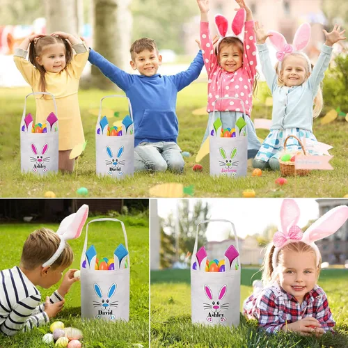 Vista 5 de Canasta de Pascua para niños, cesta de caza de huevos de Pascua, cesta de conejo de Pascua, regalos de Pascua, cesta de huevos de Pascua, cesta