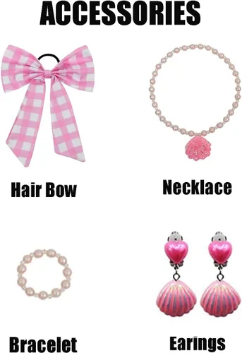 Vista 3 de MEDSAMAAN Vestido a cuadros rosa para niñas, disfraces de cosplay con accesorios de 4 a 10 años